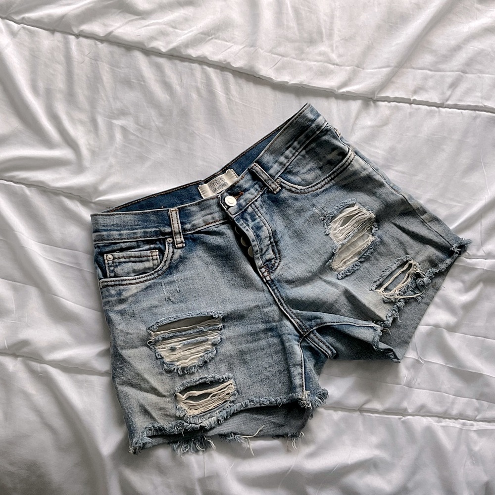 Distressed denim cut offs